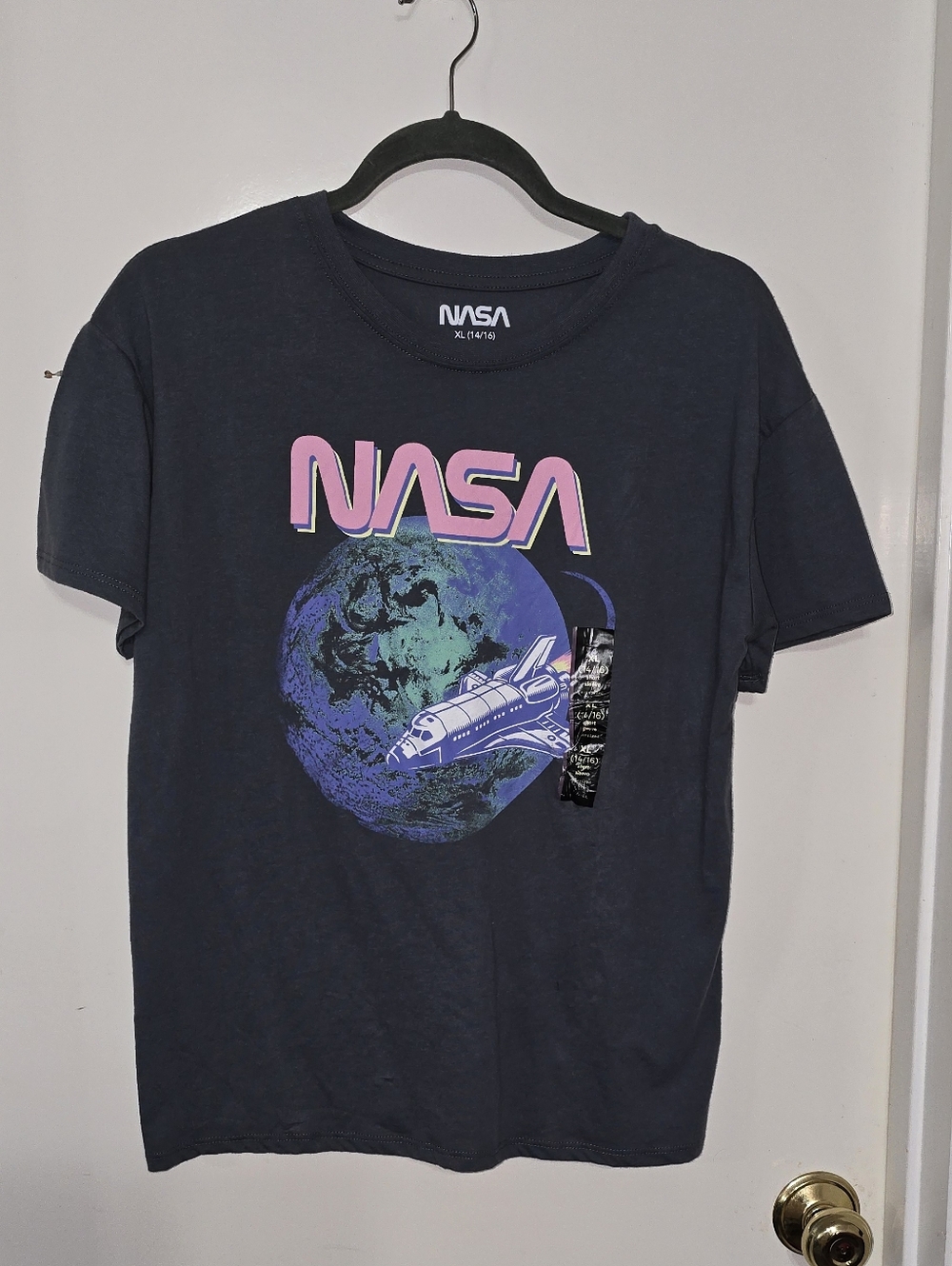 #20226  NASA Graphic Tee in Navy with Pink Logo
